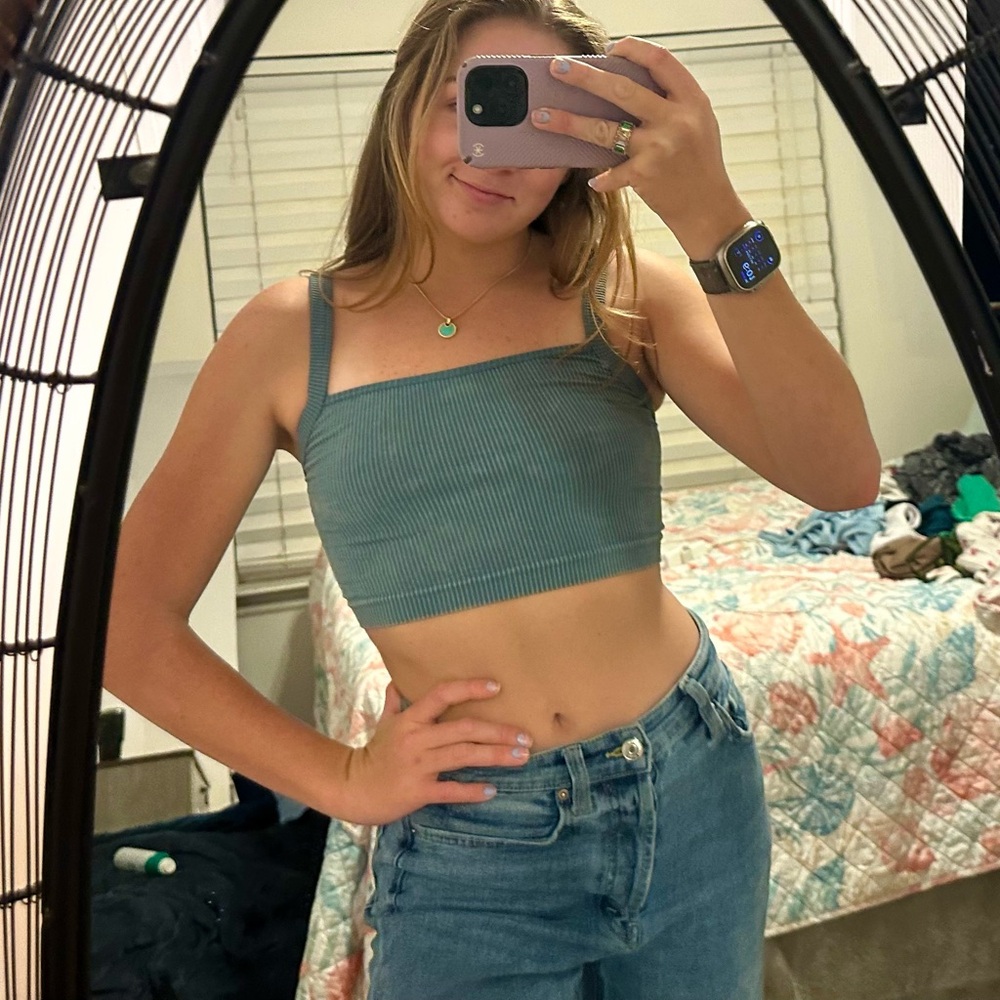 Colsie Green Ribbed Cropped Tank XS